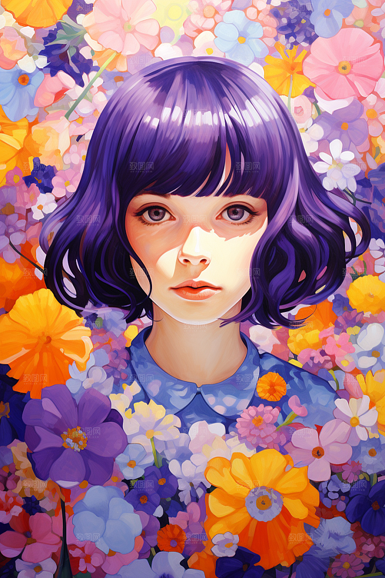 多巴胺女孩缤纷形象插画