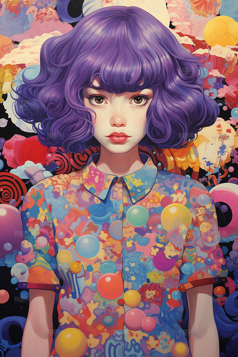 多巴胺女孩高清五彩斑斓插画