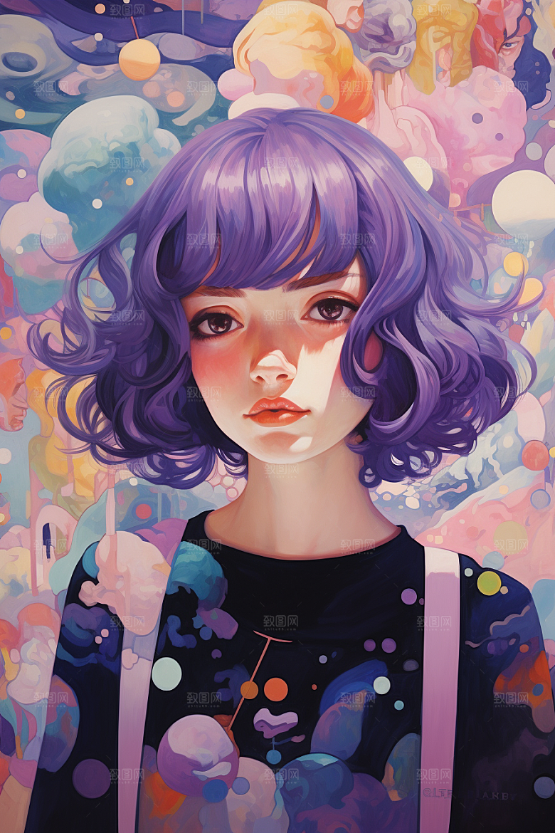 多巴胺女孩高清五彩斑斓插画