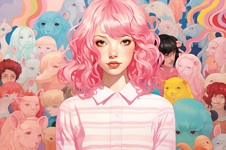 多巴胺女孩手绘少女插画
