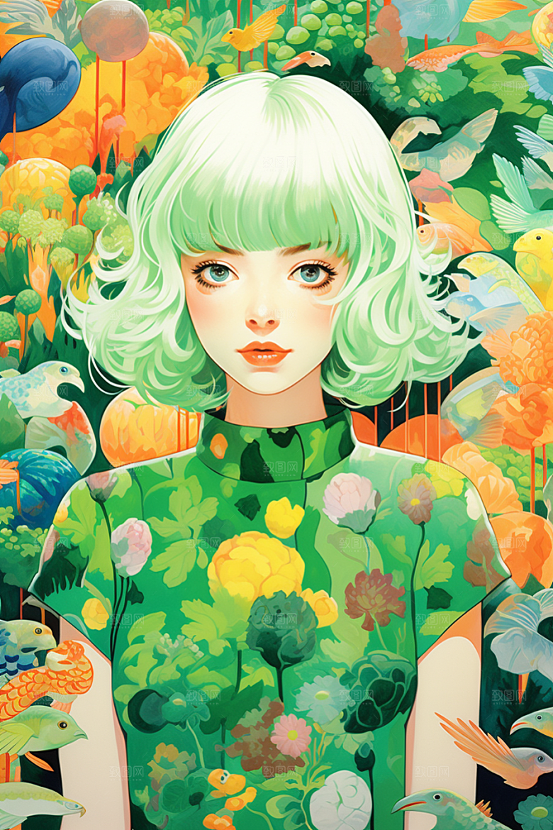 多巴胺女孩可爱高清插画