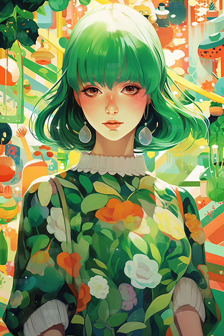 多巴胺女孩高清彩色插画