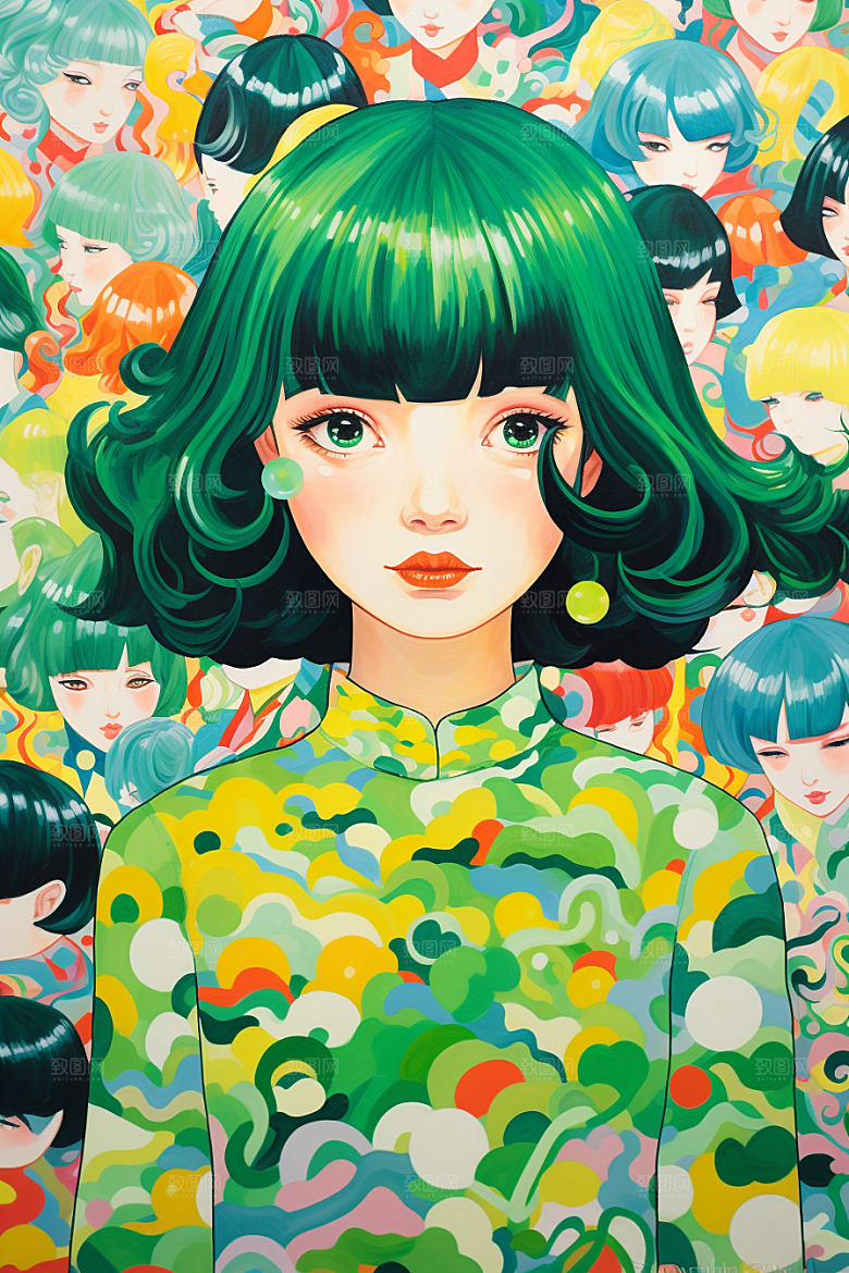 多巴胺女孩手绘艺术感插画