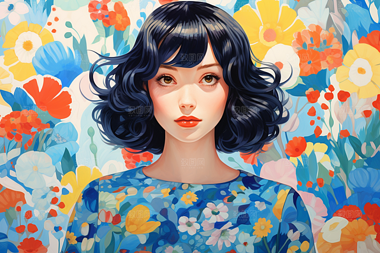 多巴胺女孩手绘穿搭插画