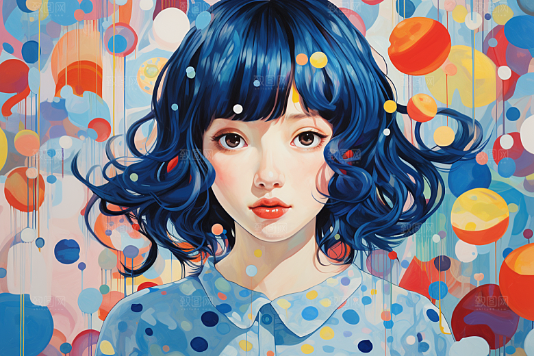 多巴胺女孩艺术感彩色插画