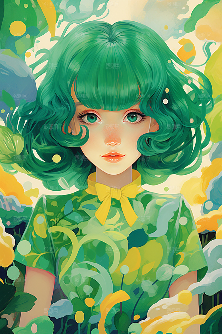 多巴胺女孩五彩斑斓彩色插画