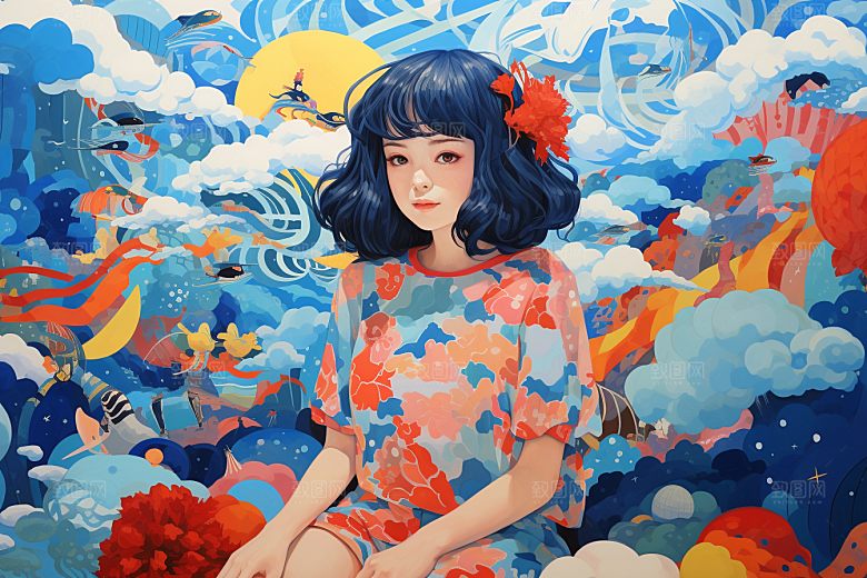 多巴胺女孩少女彩色插画
