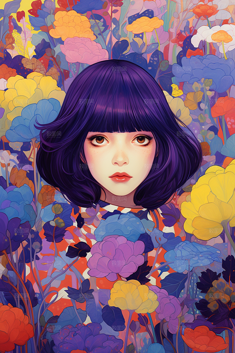 多巴胺女孩形象穿搭插画