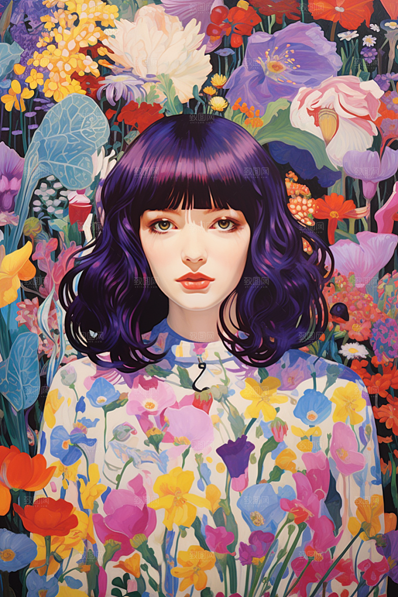 多巴胺女孩艺术感手绘插画