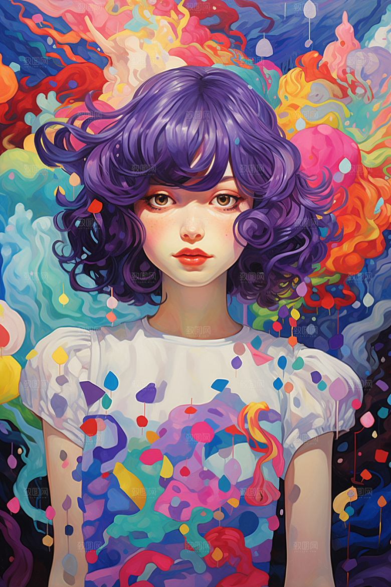 多巴胺女孩彩色五彩斑斓插画