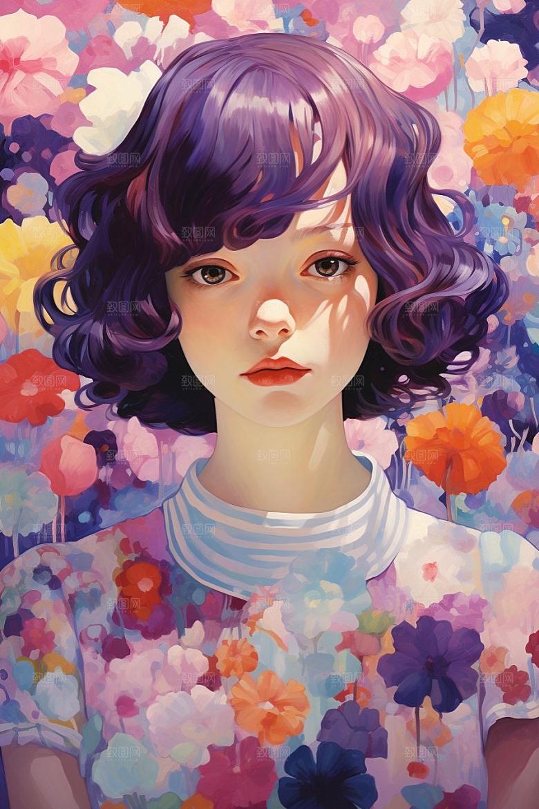 多巴胺女孩手绘五彩斑斓插画