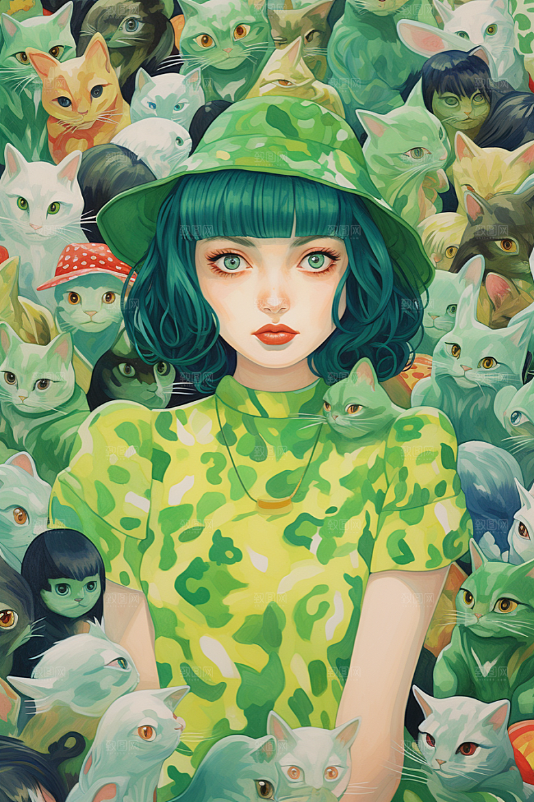 多巴胺女孩穿搭艺术感插画