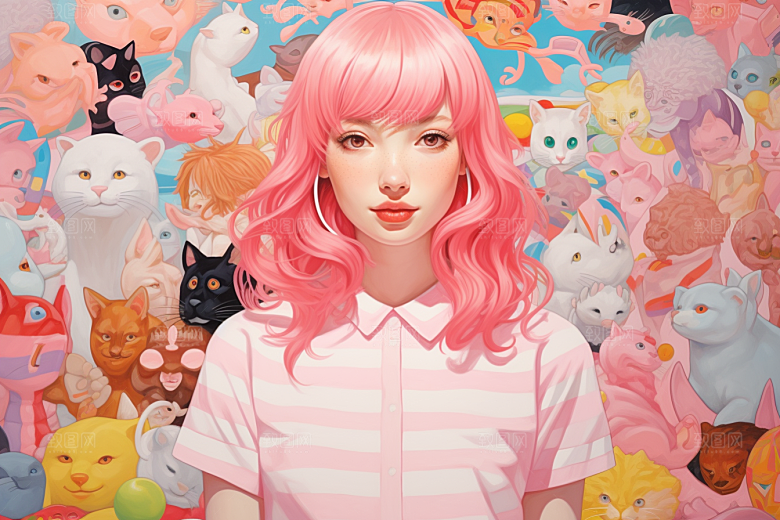 多巴胺女孩穿搭少女插画