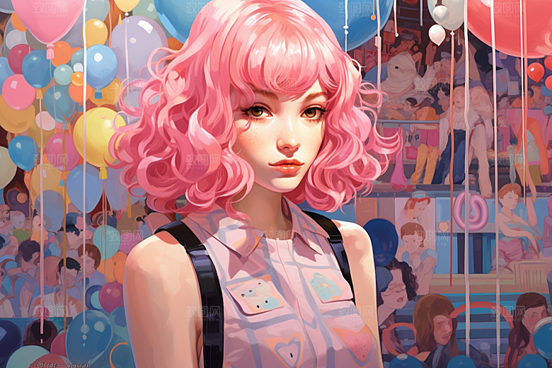 多巴胺女孩五彩斑斓形象插画