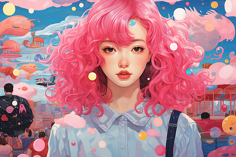 多巴胺女孩形象艺术感插画