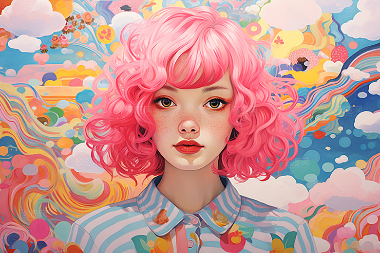 多巴胺女孩五彩斑斓高清插画