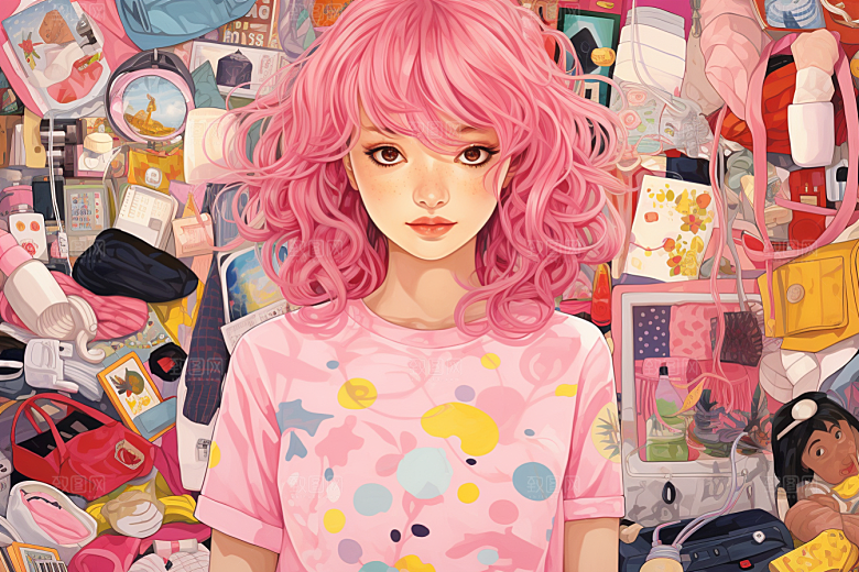 多巴胺女孩缤纷穿搭插画