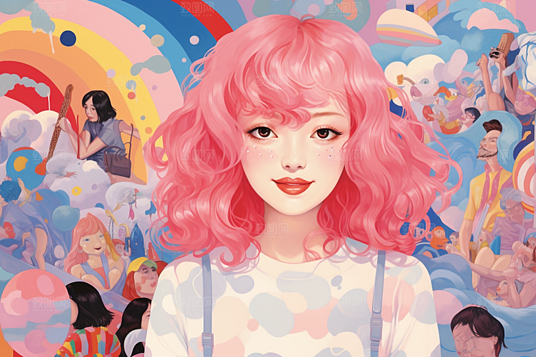 多巴胺女孩穿搭缤纷插画