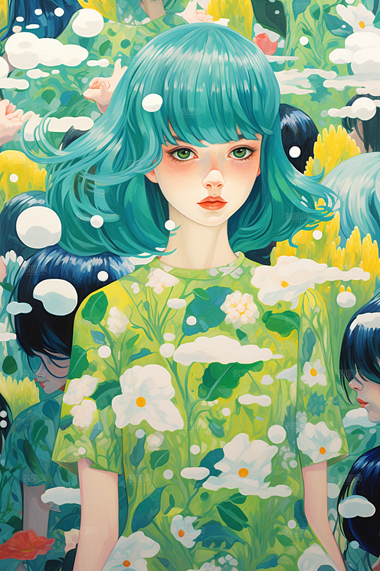 多巴胺女孩可爱手绘插画