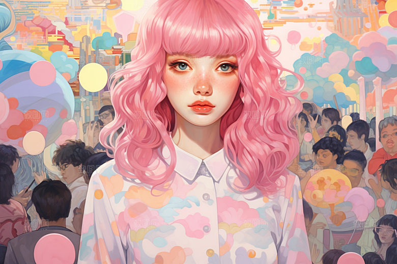 多巴胺女孩手绘高清插画