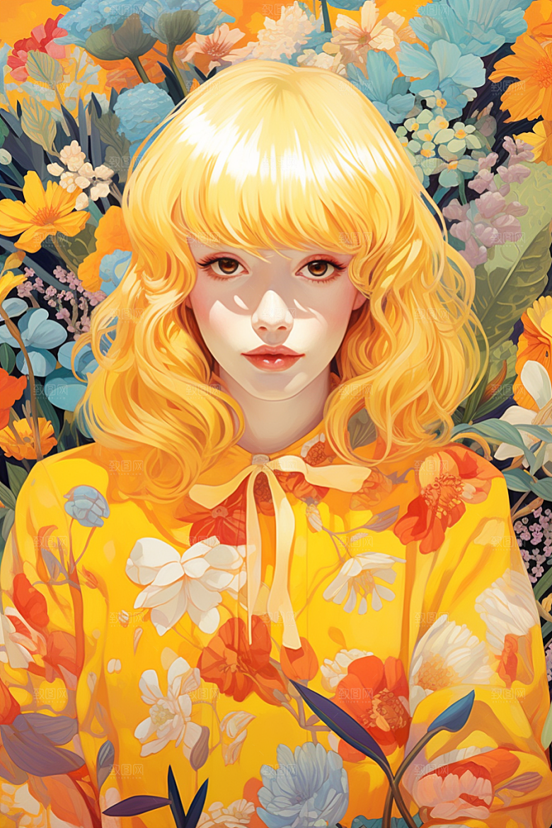 多巴胺女孩艺术感少女插画