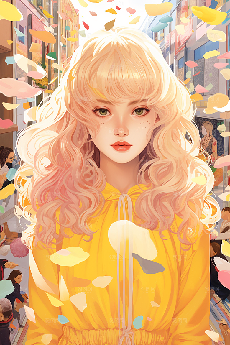 多巴胺女孩缤纷可爱插画