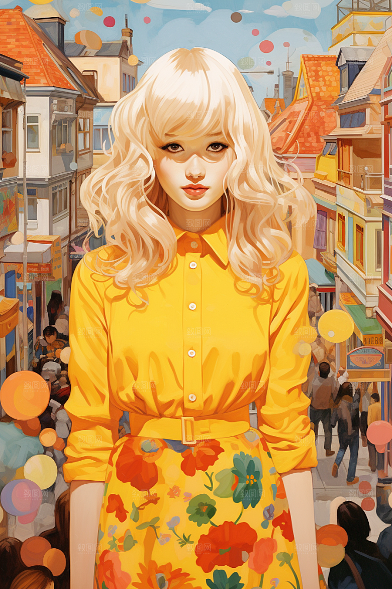 多巴胺女孩艺术感五彩斑斓插画
