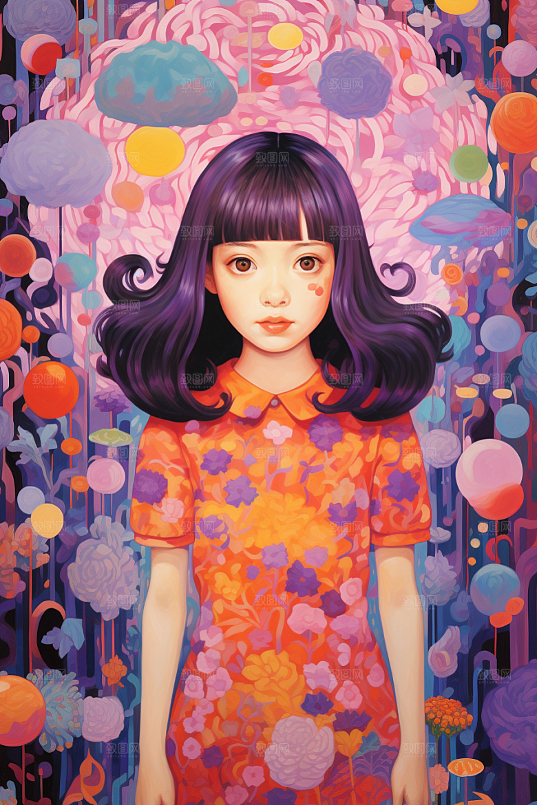 多巴胺女孩彩色艺术感插画