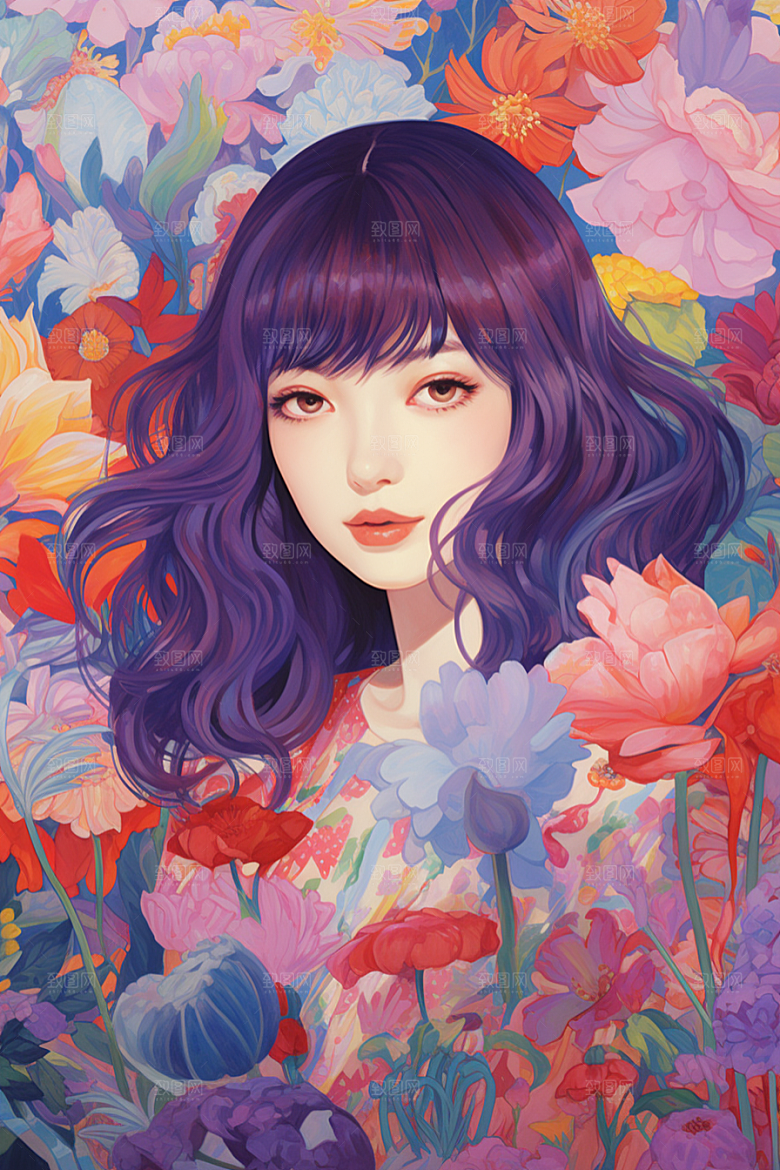 多巴胺女孩五彩斑斓艺术感插画