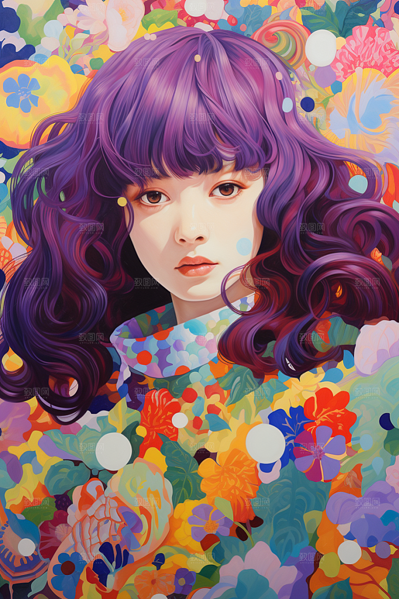 多巴胺女孩五彩斑斓可爱插画