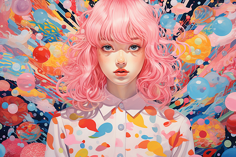 多巴胺女孩彩色缤纷插画