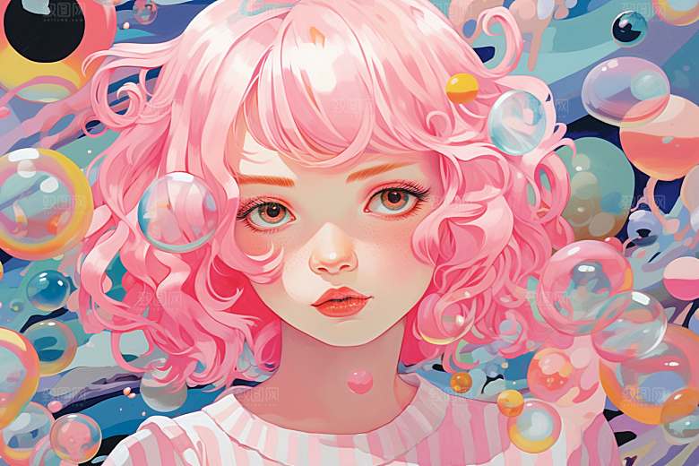 多巴胺女孩彩色艺术感插画
