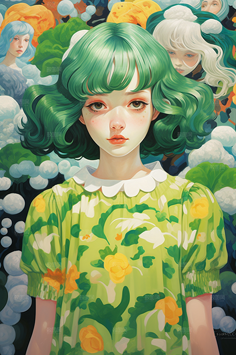 多巴胺女孩艺术感可爱插画