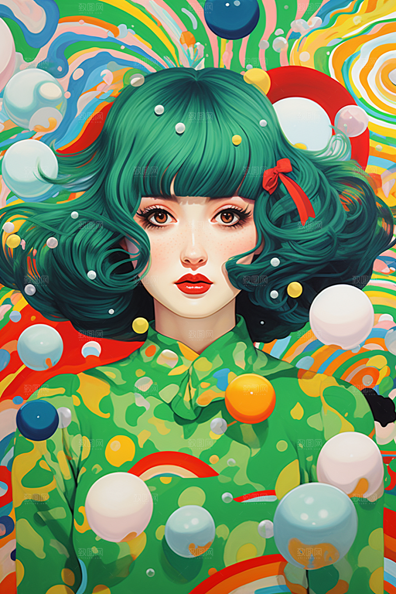多巴胺女孩穿搭彩色插画