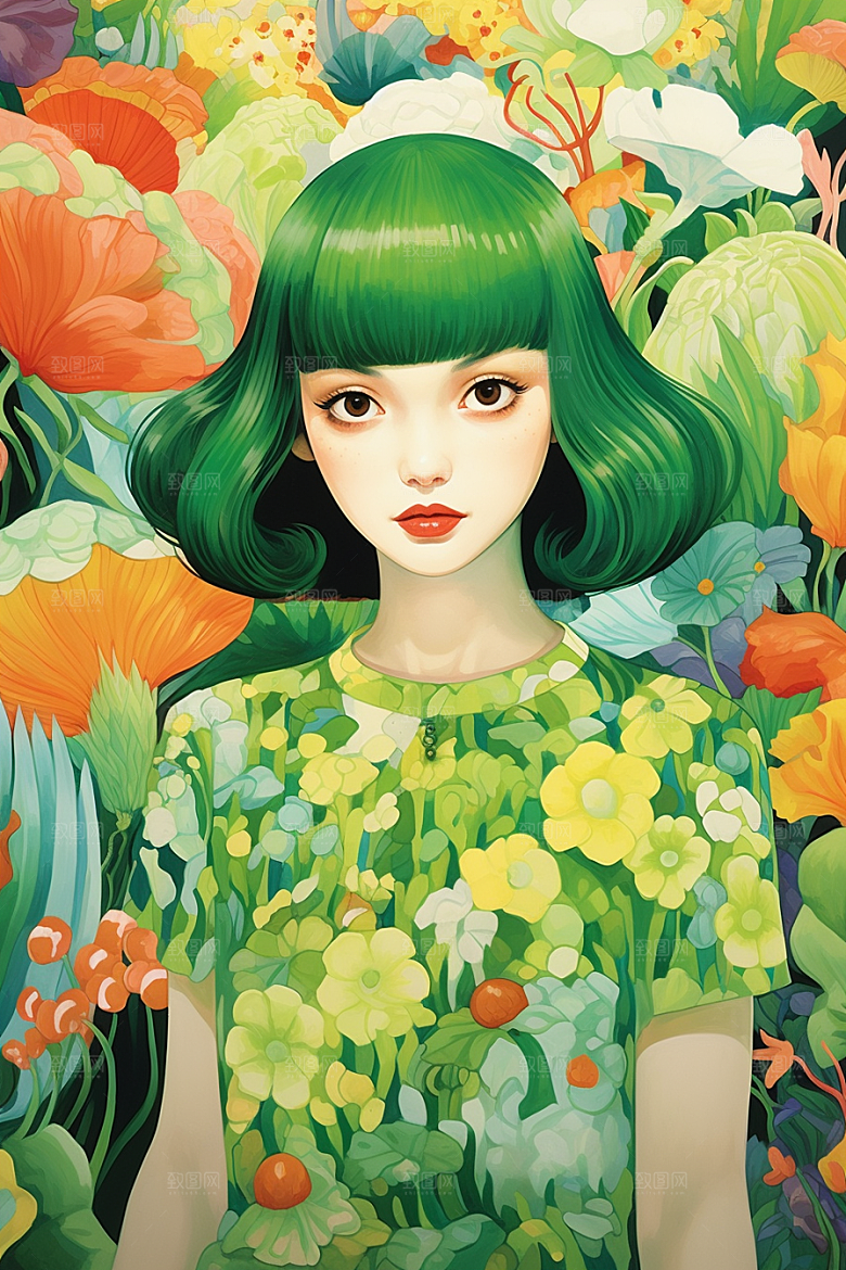 多巴胺女孩形象手绘插画