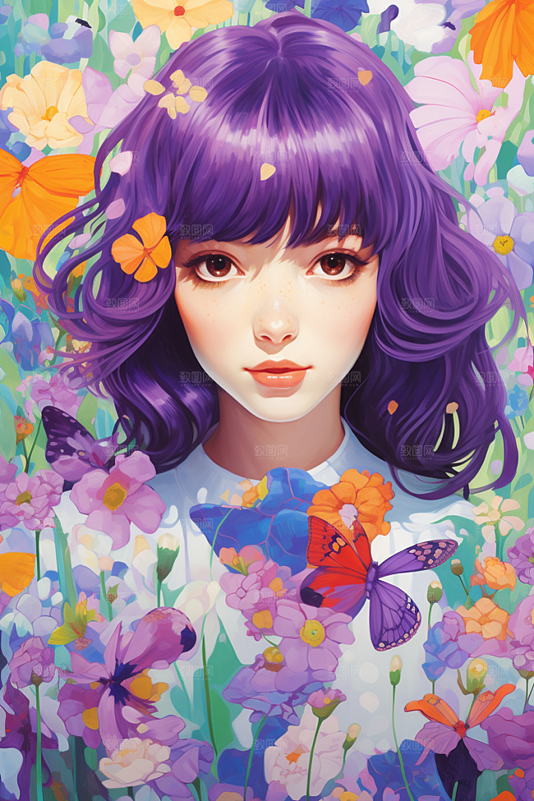 多巴胺女孩少女艺术感插画