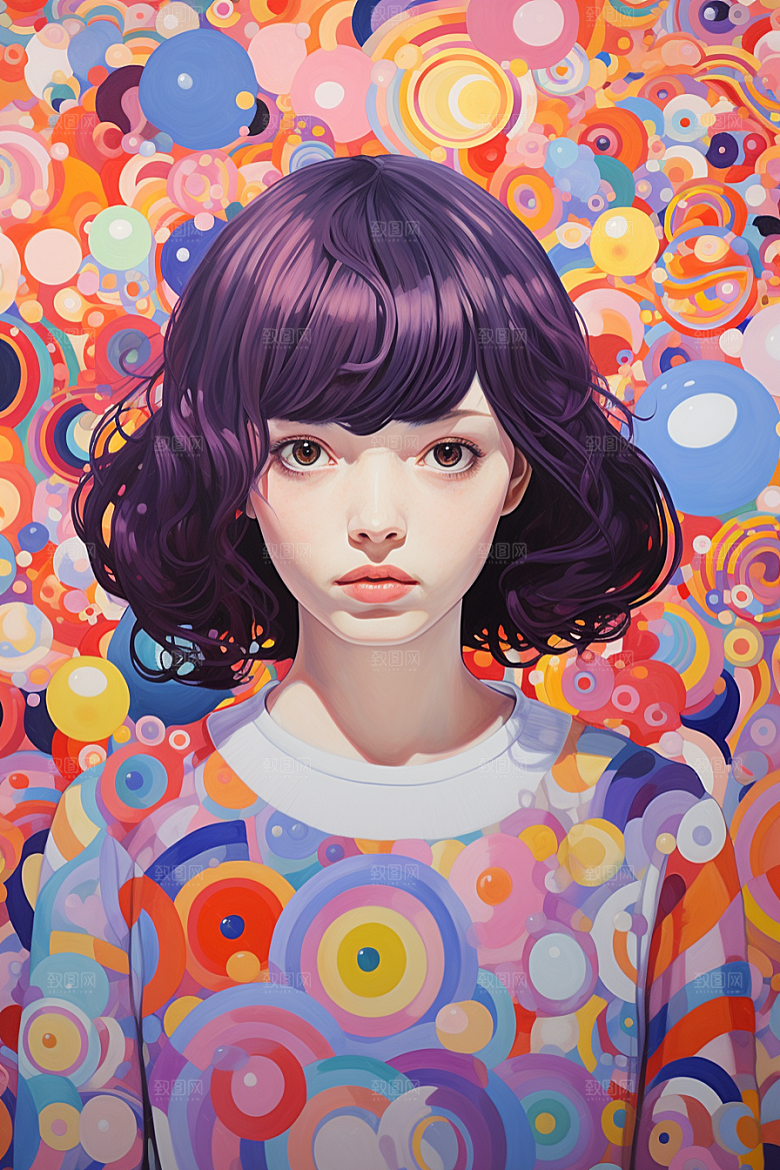 多巴胺女孩彩色穿搭插画