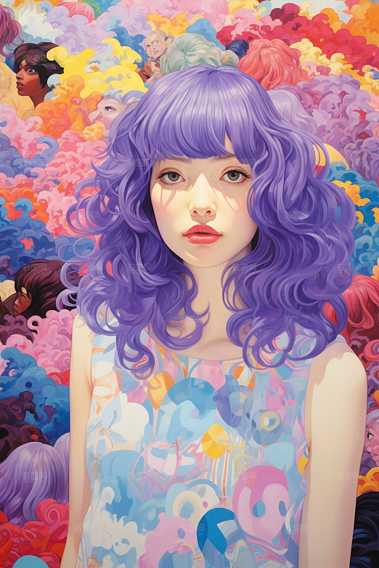 多巴胺女孩少女艺术感插画