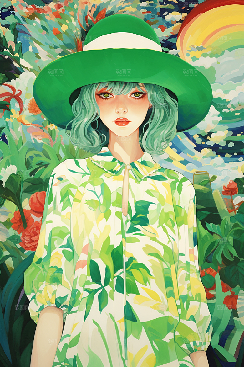 多巴胺女孩高清五彩斑斓插画