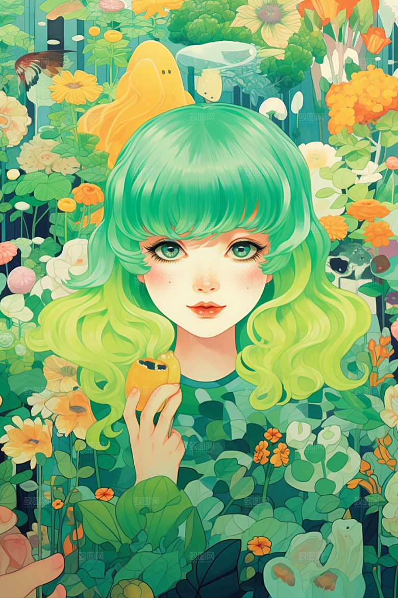 多巴胺女孩少女艺术感插画