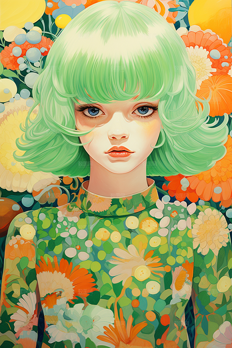 多巴胺女孩少女可爱插画