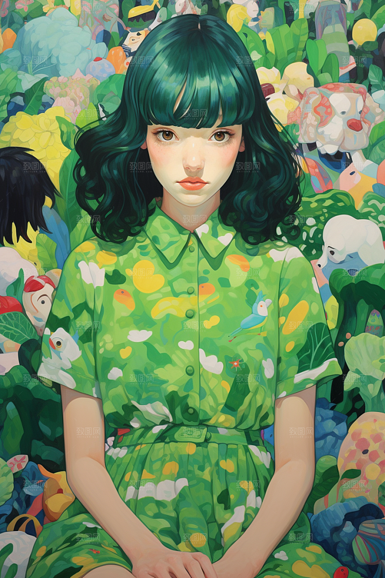 多巴胺女孩穿搭少女插画