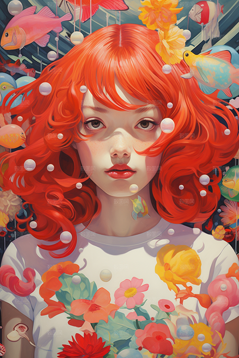 多巴胺女孩手绘形象插画