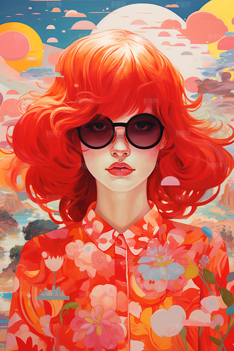 多巴胺女孩形象彩色插画