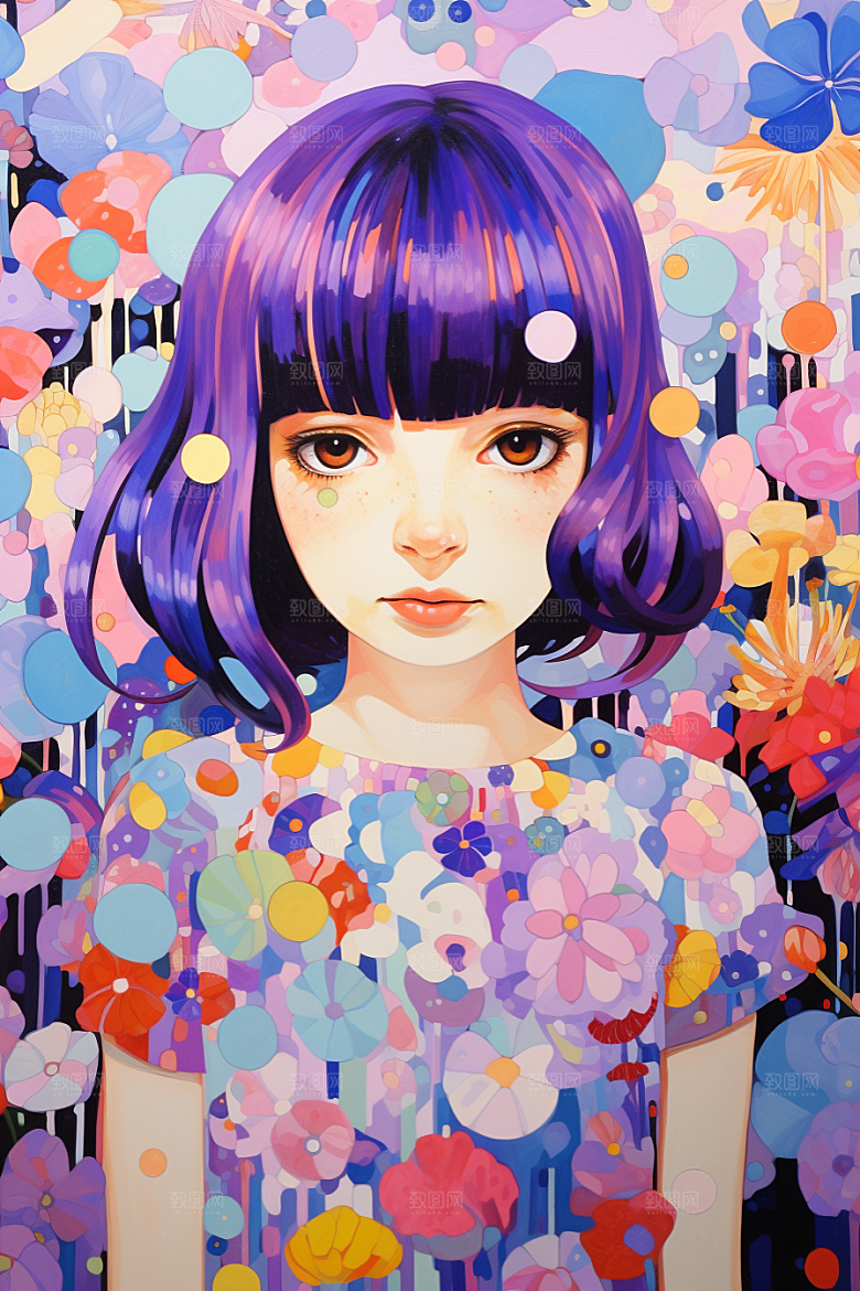 多巴胺女孩艺术感穿搭插画