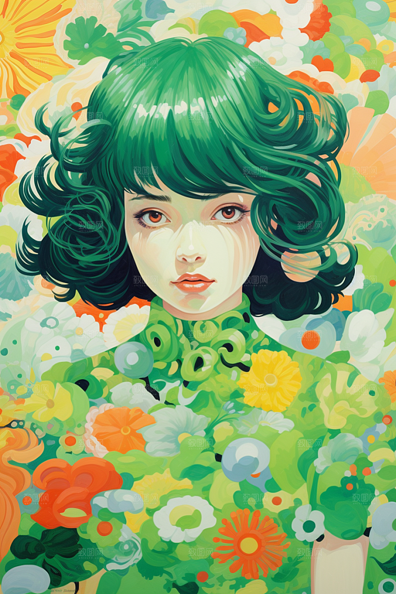 多巴胺女孩五彩斑斓穿搭插画