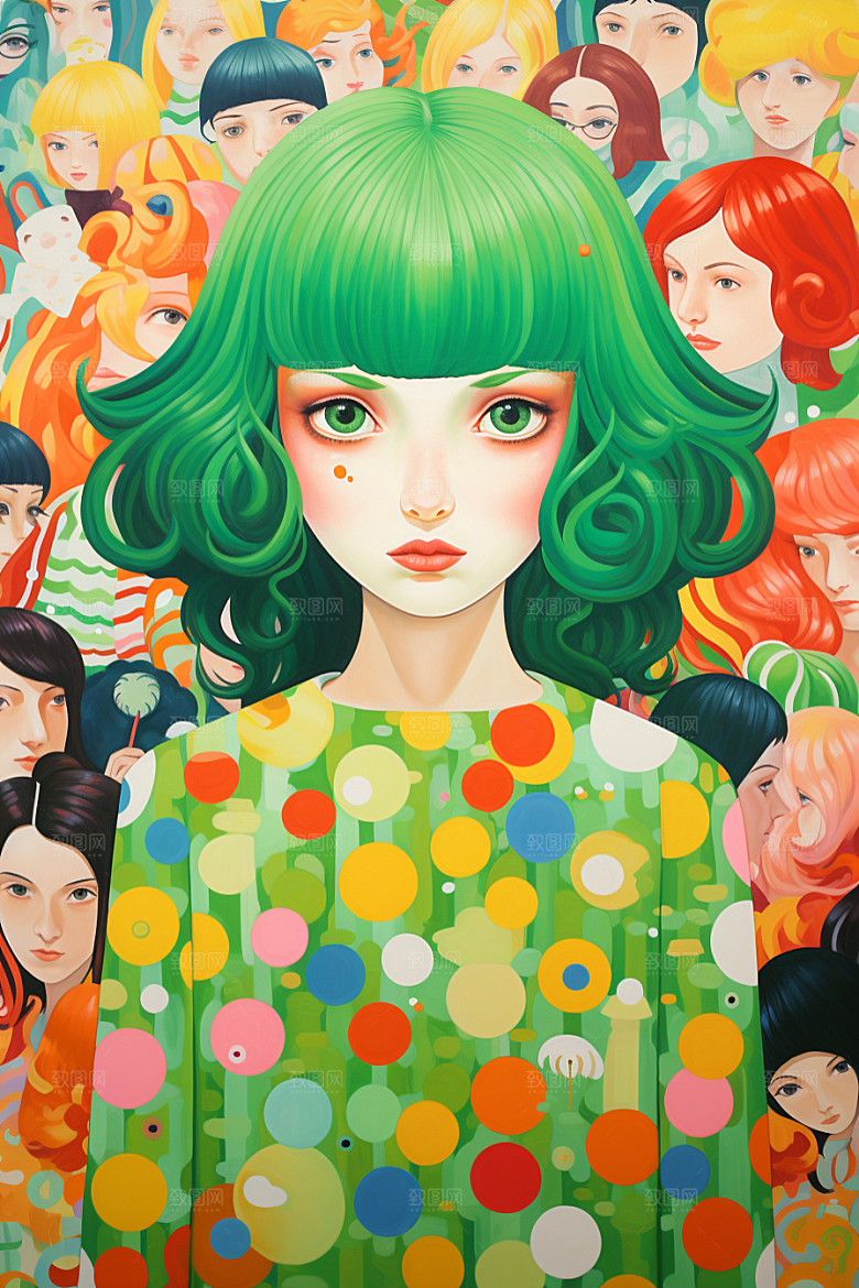 多巴胺女孩形象缤纷插画