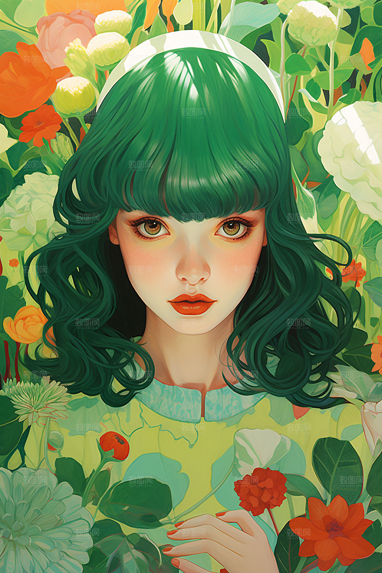 多巴胺女孩穿搭艺术感插画
