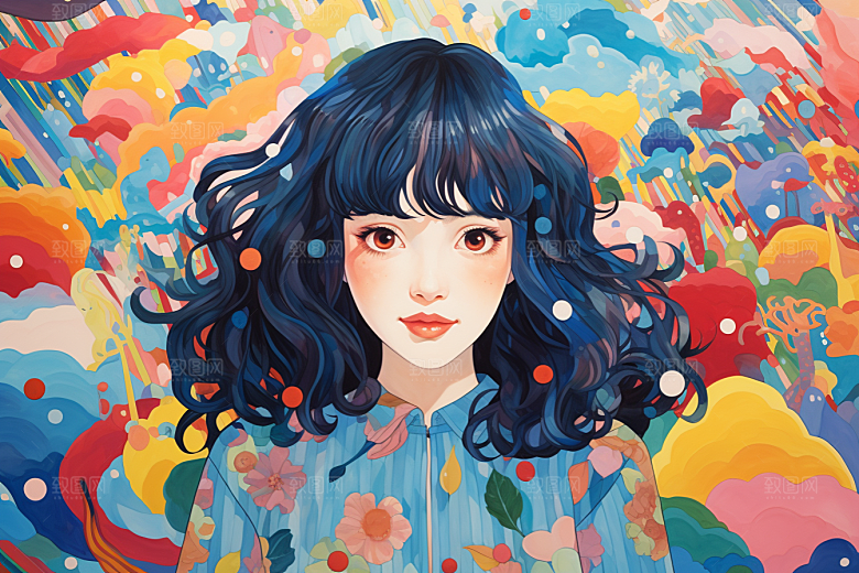 多巴胺女孩缤纷彩色插画