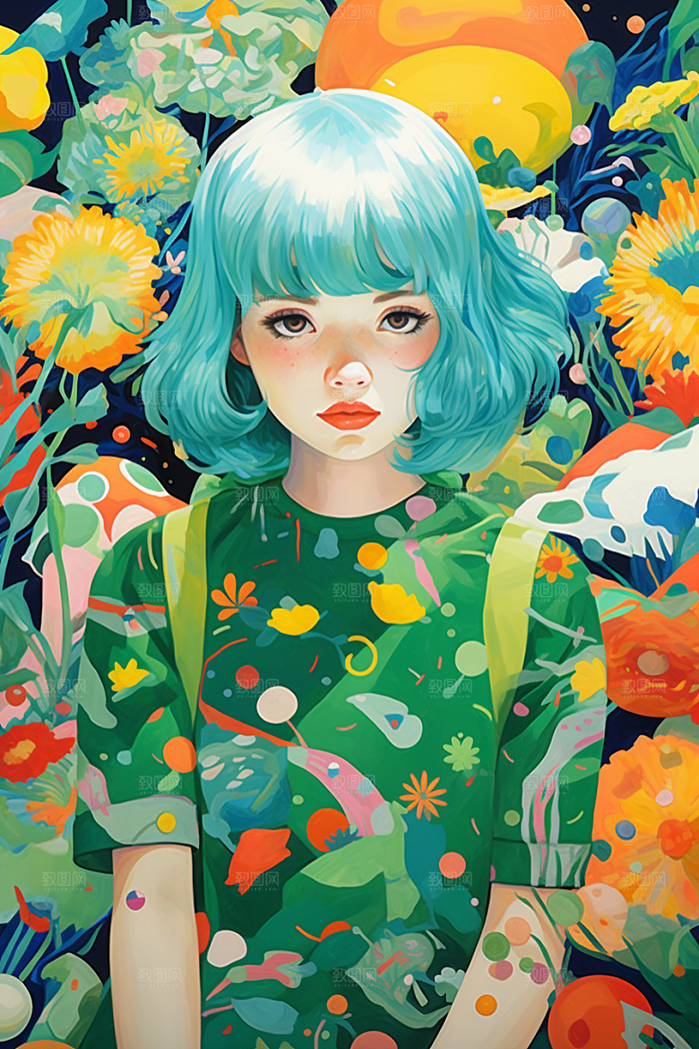 多巴胺女孩形象高清插画